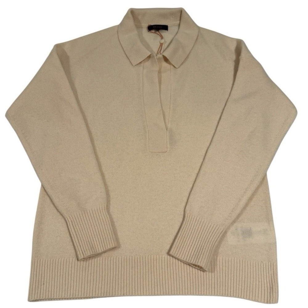 QUINCE Women's Size XS 100% Mongolian cashmere Polo sweater Ivory NWT